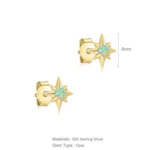 Gold Fill Starburst Opal Dainty Stud Earrings October Birthstone Gift
